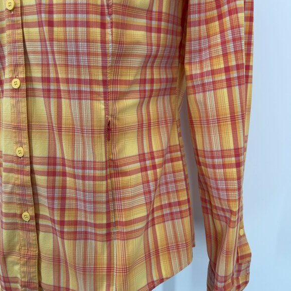 Duluth Trading Co. Womens Plaid Button-Down Shirt M Yellow/Red Long Sleeve - Picture 5 of 6